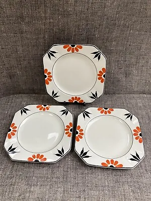 £6 • Buy 3 X Myott, Son & Co Art Deco Hand Painted Orange Daisy 14.5cm Side Plates