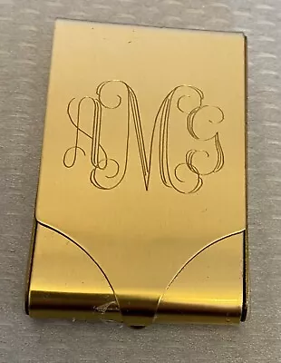 Vintage 1960s Goldtone Metal Matchbook Holder Folding Cover Fancy Monogram • $14.95