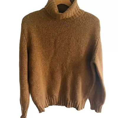 Rhodes Wood Pure Lambswool Sweater SzL Mens Roll Neck Jumper Beige Knit Pullover • £24.99