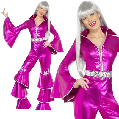 70s Pink Dancing Queen Costume Music Waterloo Mamma Mia Adult Fancy Dress New • £35.99