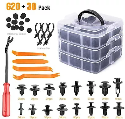 650Pcs Car Retainer Auto Fasteners Push Trim Plastic Clips Pin Rivet Bumper Kit • $15.19