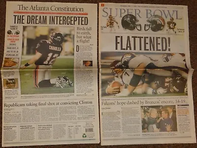 1999 Super Bowl XXXIII Denver Broncos Defeat Atlanta Falcons Atlanta Newspaper • $17.95