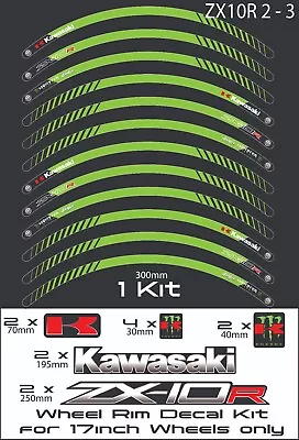 KAWASAKI ZX10R Ninja Motorcycle Wheel Rim Decals Stickers Stripes Gloss Finish. • £11.99