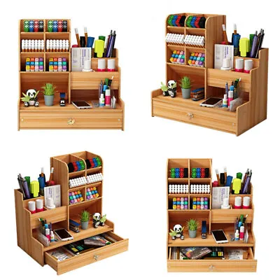 Office Desk Wooden Organizer Brush Storage Container Pen Pencil Holder DIY GIFT • $24.19