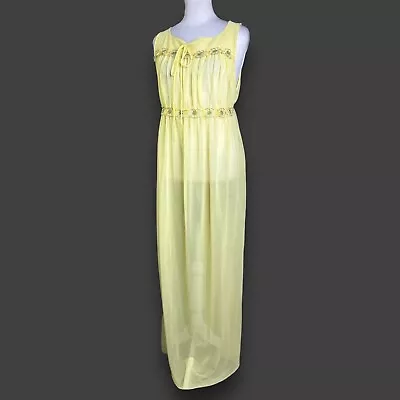 Vintage 60s 70s Slip Dress M Canary Yellow Floral Lace Sheer Long Nightgown GMC • $29.99