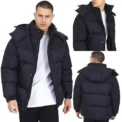 Mens Hooded Jacket Winter Warm Puffer Bubble Coat Zipper Quilted Padded Outwear • £30.99