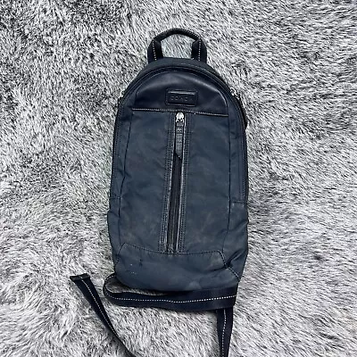 VINTAGE COACH BLACK SLING Leather Nylon Backpack 2 Zippered Pockets Distressed • $106