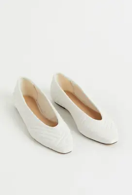 H&M Quilted Ballet Flats Pumps NEW Size 7 UK EU 40 Ivory / White Pointed Toe • £12.99