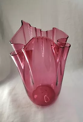 Vintage CRANBERRY  Handkerchief VASE -Hand Blown Art Glass  • $29.95