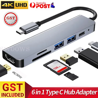 $28.35 • Buy 6 In 1 Multiport USB-C Hub Type C To USB 3.0 4K HDMI Adapter For Macbook Pro/Air