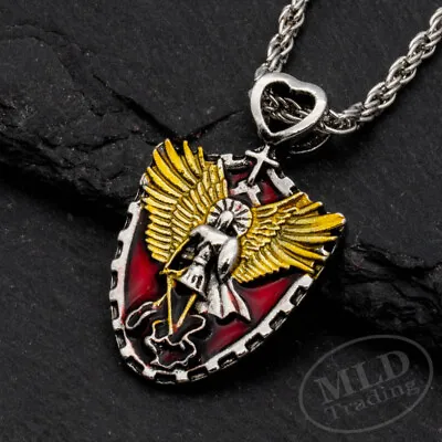 Holy Archangel Warrior Guardian Angel Saint St Michael Shield Pendant Necklace • $11.99