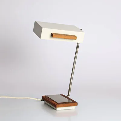 Table Lamp Kaiser Leuchten #6878 Mid Century Design Sheet And Wood Braun White • $351.02