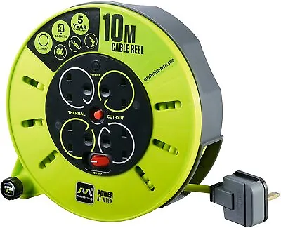 10 Metre Cassette Masterplug High Vis 4 Socket Cable Reel Extension Lead • £21.99