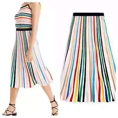 J.Crew Rainbow Stripe Pull-on Flare Skirt In Navy Multi • $85