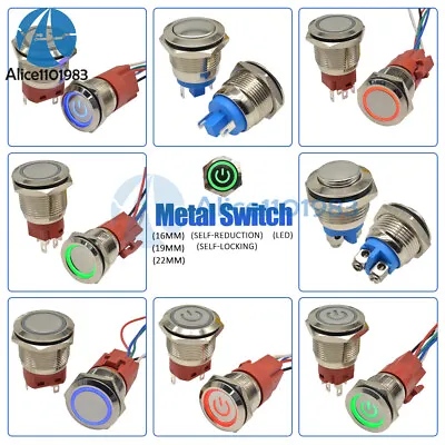 16mm 19mm 22mm Flat Round Spherical Momentary Metal Push Button Switch 250V 5A • $2.24