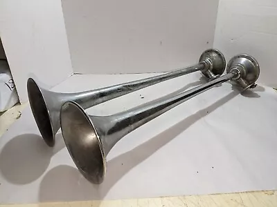 Pair Of Vintage  Trumpet Style  Metal Air Horns Rat Rod Old • $35