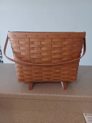 Longaberger Footed Magazine Basket Signed - Vintage 1991 - Swinging Handle • $25