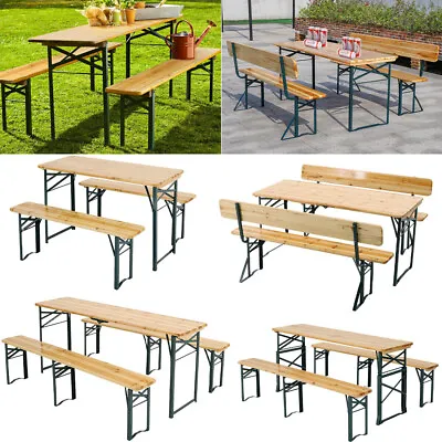 £179.95 • Buy 3PC Outdoor Table/Bench 4-10 Seater Wood Folding Picnic Beer Table Chair Trestle