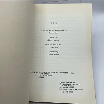 ROZA 1987 Original Script From 10 Day Failed Broadway Musical Dir: Harold Prince • $295