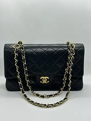 $3900 • Buy CHANEL Authentic Vintage Classic Double Flap Black Lambskin Shoulder Bag