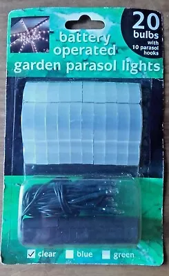 Battery Operated Garden Parasol Lights New Sealed 20 Bulbs With 10 Parasol Hooks • £7.99