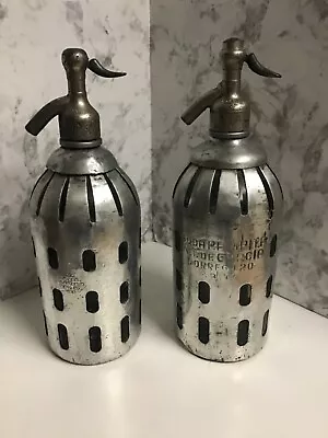 (2) Vintage Argentina Gajos Seltzer Soda Bottle Glass And  Metal 1 Liter 1943 • $99.95