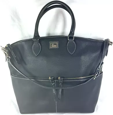 DOONEY & BOURKE Black Pebbled Leather Dillen Double Large Pocket Shoulder Tote • $195