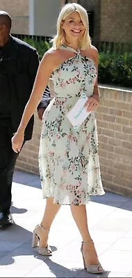 BNWT Oasis Fitzwilliam Green Floral Butterfly Twist Neck Pleated Dress 14 16 £75 • £59.99