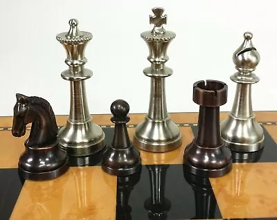 Brass Metal Antique Bronze & Silver Classic Staunton 3.5  Chess Men Set NO Board • $145