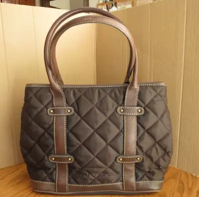 J. CREW Purse Shoulder Bag Quilted Nylon & Leather Trim Brown • $24.99