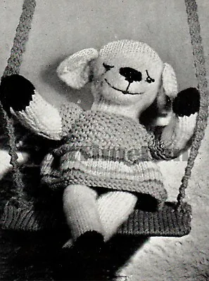 Knitting Pattern Vintage 1940s WW2 Toy Lamb/Sheep & Swing. Use Oddments. • £1.80