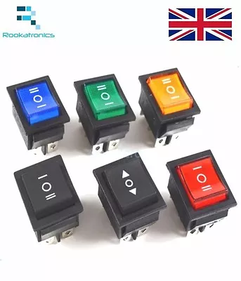 Rectangular Latching Rocker Switch 3 Position 6 Pins Black Red Green Blue Yellow • £13.99