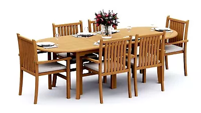7-Pc Outdoor Teak Dining Set: 94” Oval Extension Table 6 Stacking Chairs Cahy • $2728.18