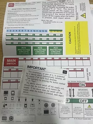 MK Sentry  Consumer Unit Label Sheet • £4.99