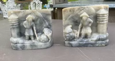 Pair Of Antique Marble Or Alabaster Carved Oriental Inspired Bookends • $71.20