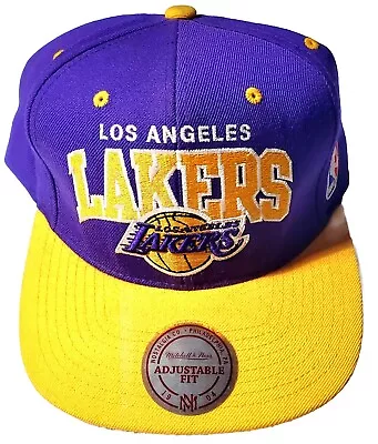 Lakers Snapback Script Hat Mitchell & Ness Los Angeles Logo Gold Purple VTG EUC • $14.87