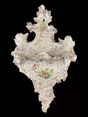Antique European Porcelain Wall Pocket Vase Victorian Angel Cherubs Floral • $46.99