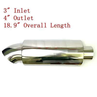 Heavy Duty 3  Inlet 4  Outlet Polished Tip Exhaust Muffler Cannon 480mm Length • $79.99