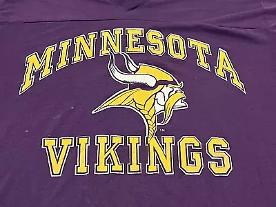 Vintage 90s Minnesota Vikings Logo 7 Purple V Neck T Shirt Jersey Size XL USA • $23.95