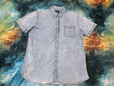 C&A Clockhouse Mens XL Regular Fit Blue Denim Acid Wash S/S Shirt • £11.90