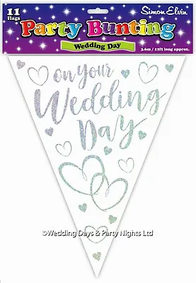 £3.24 • Buy 12ft Sparkly White Silver Heart Foil Wedding Day Bunting Banner Party Decoration