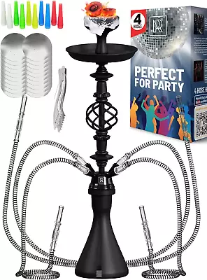 4 Hose Hookah Set - Black Hookah Set With Everything 4 Hose - Black Hookah 4 Hos • $46.29