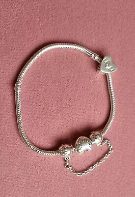 Pandora Bracelet 20cm ALE S925 With 1 Charm And Safety Chain *Damaged Charms*🩷 • £12.50