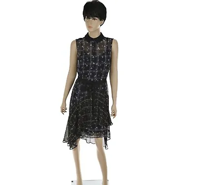 SIMPLY VERA WANG Women's MEDIUM Sheer Overlay FLORAL PLAID DRESS Sash HI-LO HEM • $35.99