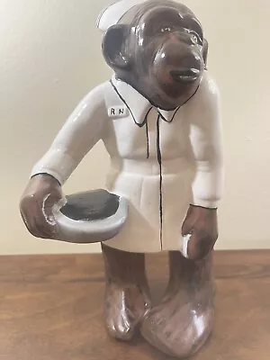 Vintage Monkey Ceramic Figurine RN Nurse Costume Ape Bedpan Novelty 12  1970s • $55