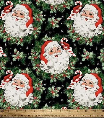 Christmas Santa Cotton Fabric Wreaths Fat Quarter Half Yard Free Ship + Extra 1 • $7.99