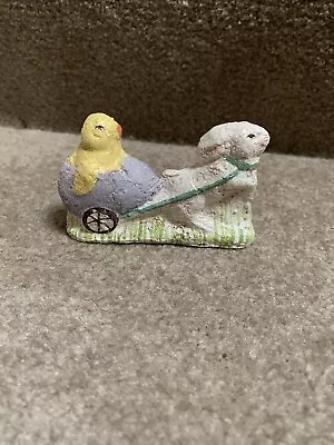 Midwest Signed Teena Flanner Easter Glitter Rabbit Pulling Egg W/Chick 3 3/4”L • $11