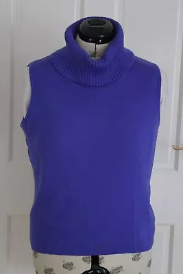 M & S Size 16 Sleeveless Wool Blend Gentian Purple Polo Neck Top Hardly Worn • £12.99