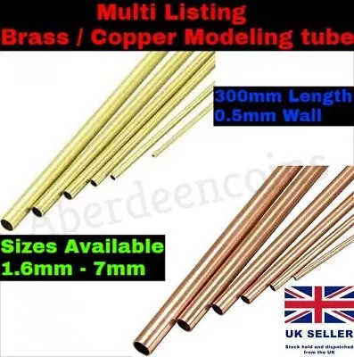 Brass Tube Pipe Tubing 300mm Round Inner 2mm -7mm  Wall 0.5mm Models Hobby Craft • £4.70