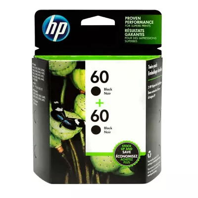 2 Pack HP 60 Black Ink Cartridges - Dated 2/2019- Genuine NEW Oem • $9.99